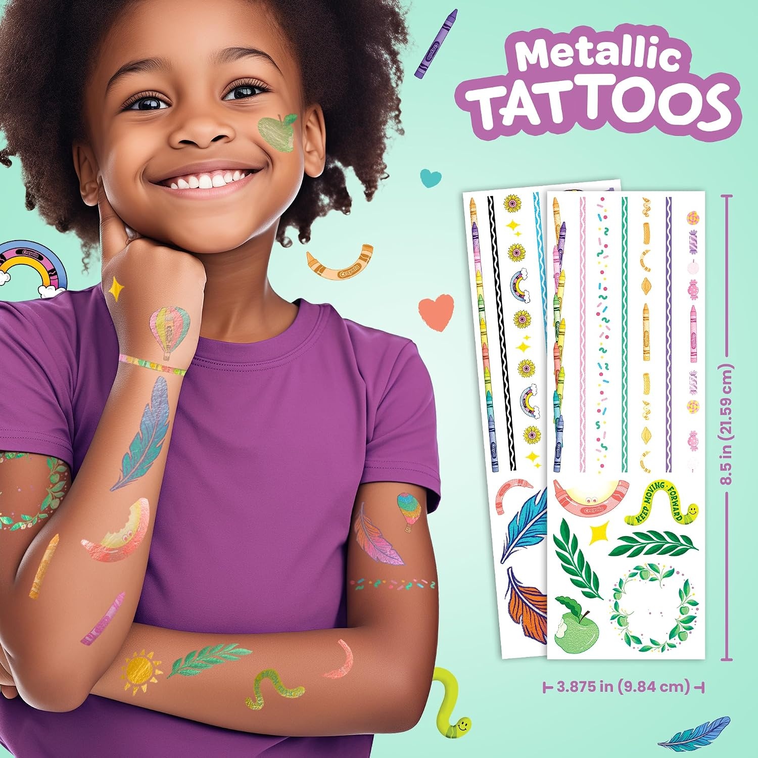 Crayola Colors of Kindness Temporary Tattoo Sheets, Variety Pack with 100+ Tattoos for Kids, Ages 4+, Positive & Uplifting Designs