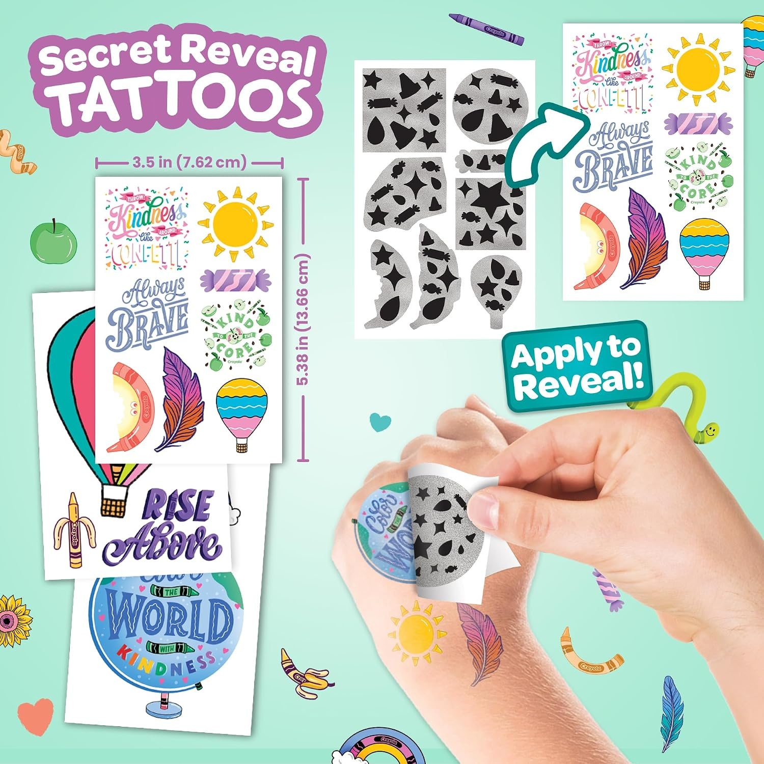 Crayola Colors of Kindness Temporary Tattoo Sheets, Variety Pack with 100+ Tattoos for Kids, Ages 4+, Positive & Uplifting Designs