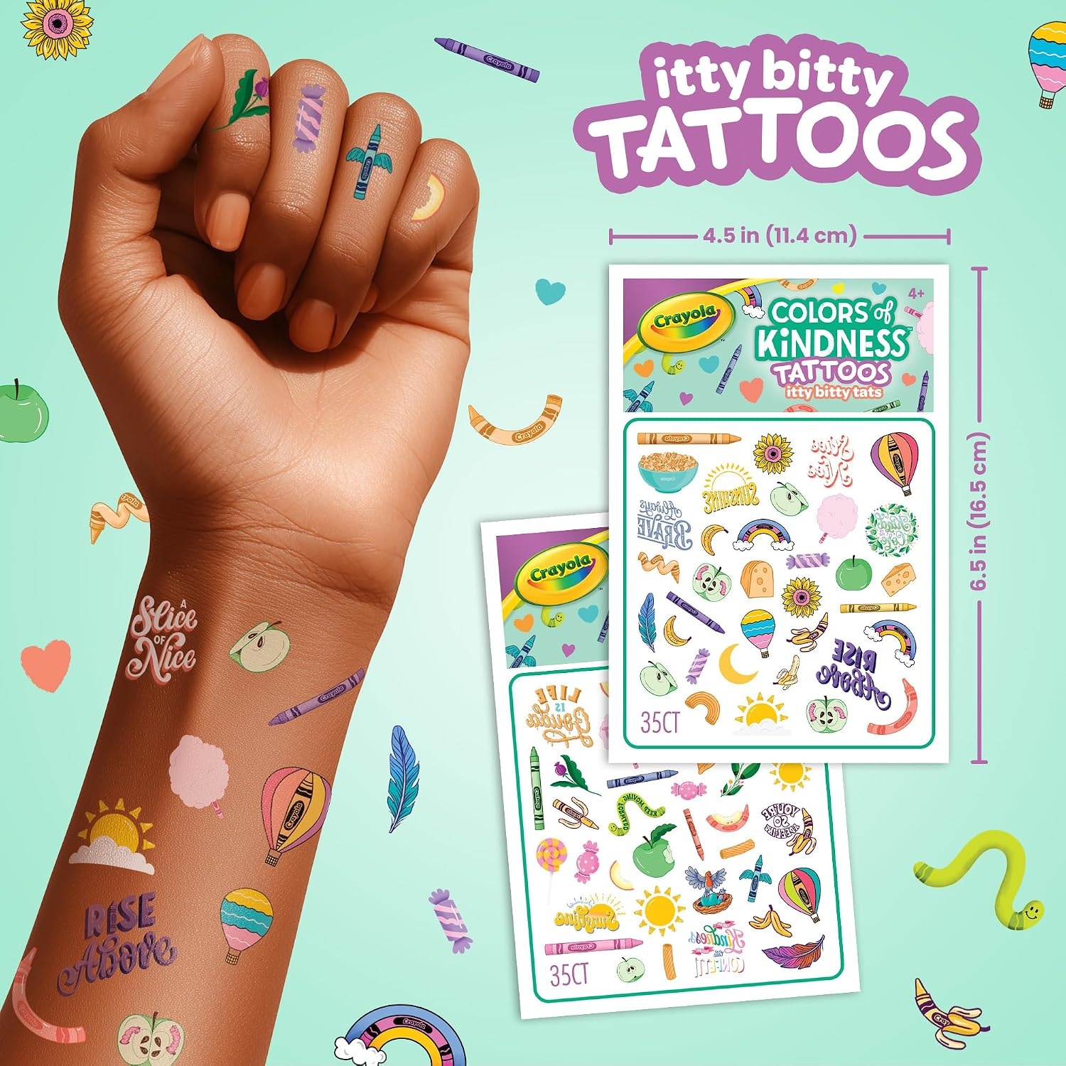 Crayola Colors of Kindness Temporary Tattoo Sheets, Variety Pack with 100+ Tattoos for Kids, Ages 4+, Positive & Uplifting Designs