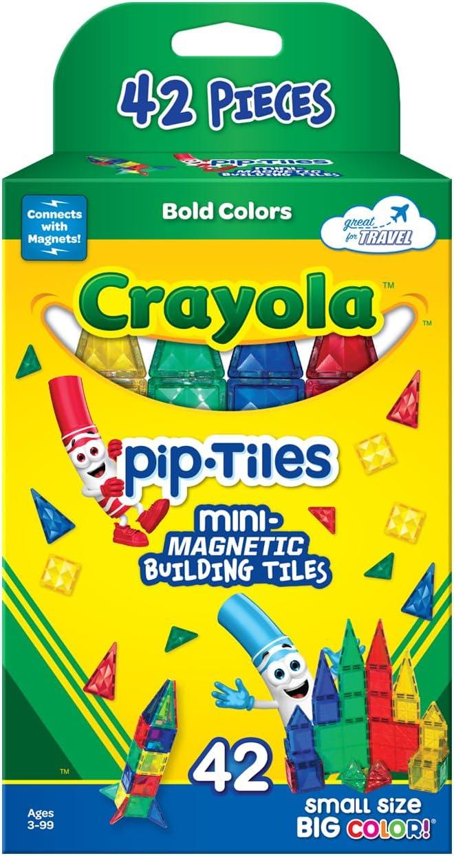 CreateOn Crayola Mini Magnetic PIP-Tiles, Building Set for Kids, Magnetic Building Toys for Kids, STEM Travel Toys for Boys and Girls Ages 3+, 42-Piece Set (Bold)