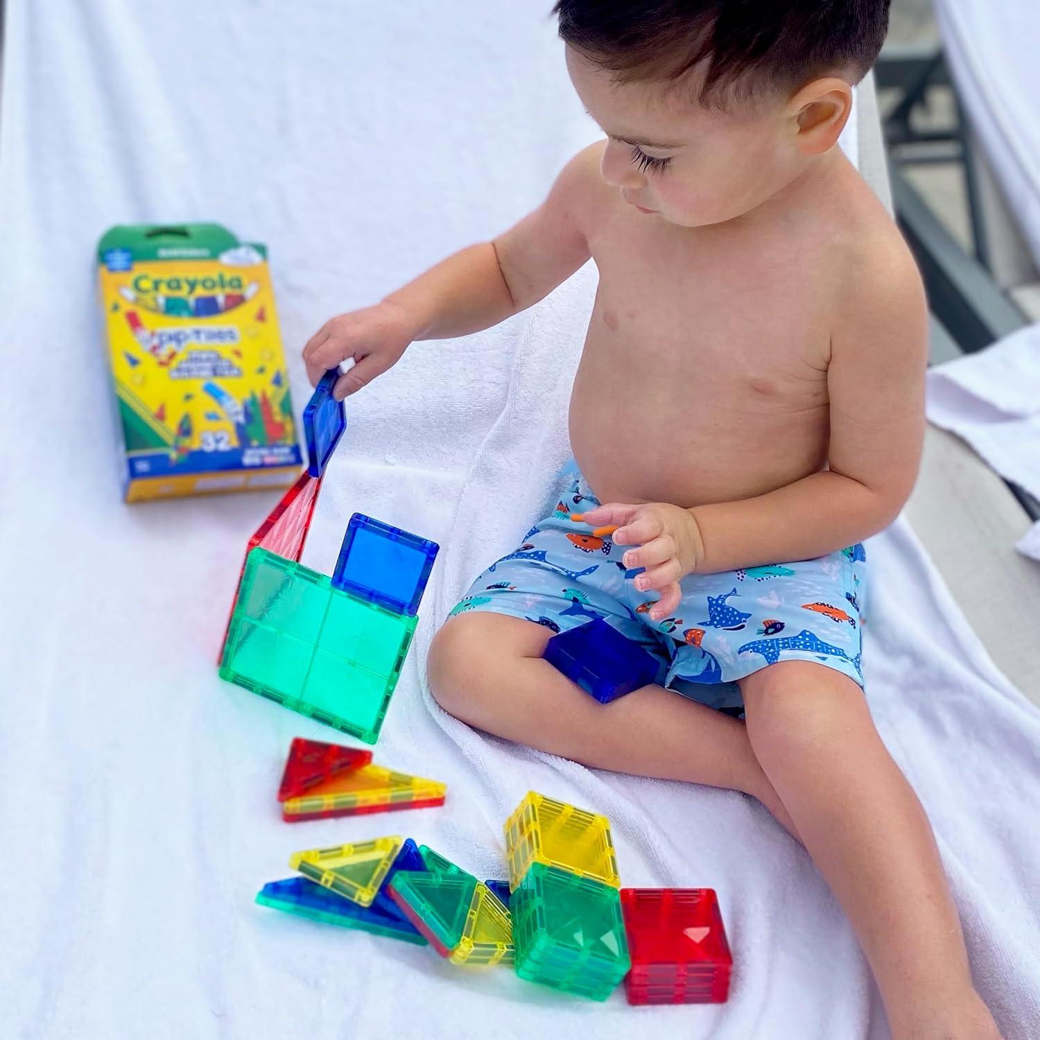 CreateOn Crayola Mini Magnetic PIP-Tiles, Building Set for Kids, Magnetic Building Toys for Kids, STEM Travel Toys for Boys and Girls Ages 3+, 42-Piece Set (Bold)