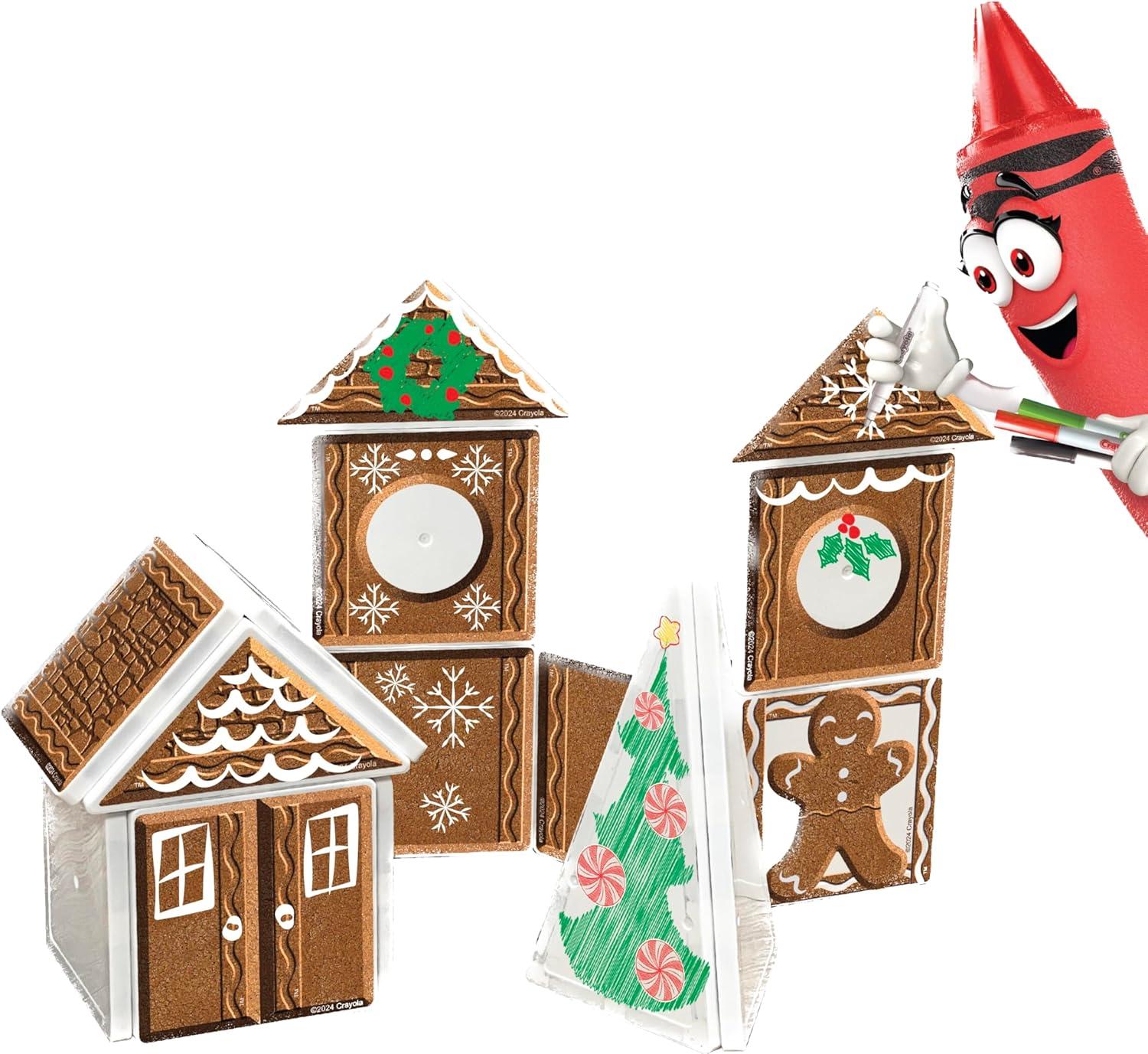 CreateOn Crayola Gingerbread House Magnetic Tiles, 24pc Holiday Christmas Building Set, STEM Educational Toys for Kids Ages 3+, Magnetic Construction Playset for Creative Learning & Gifts(Gingerbread House)