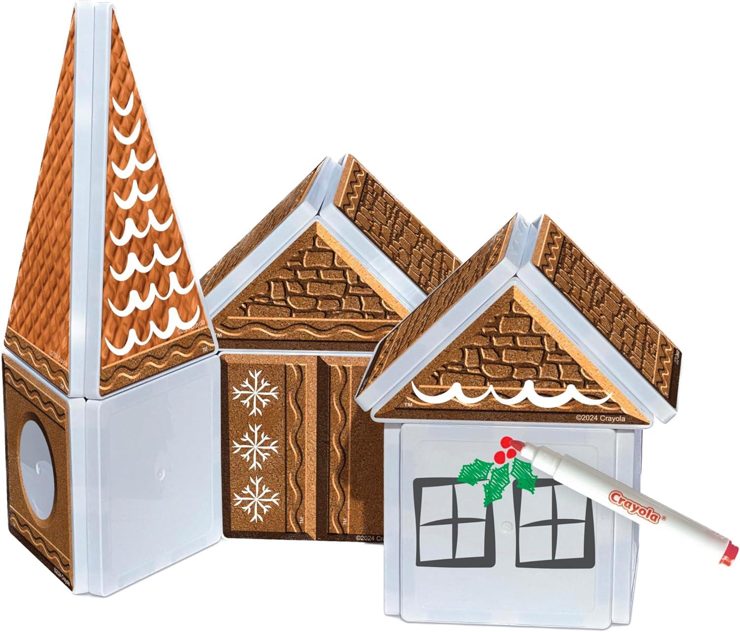 CreateOn Crayola Gingerbread House Magnetic Tiles, 24pc Holiday Christmas Building Set, STEM Educational Toys for Kids Ages 3+, Magnetic Construction Playset for Creative Learning & Gifts(Gingerbread House)