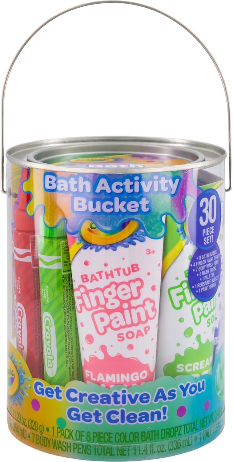 Crayola Bath Tub Mini Paint Set 9 Piece Art Kit – Brushes, Sponges, & Wash Away Finger Paints, Blue Yellow & Red Color Tub Fingerpaints