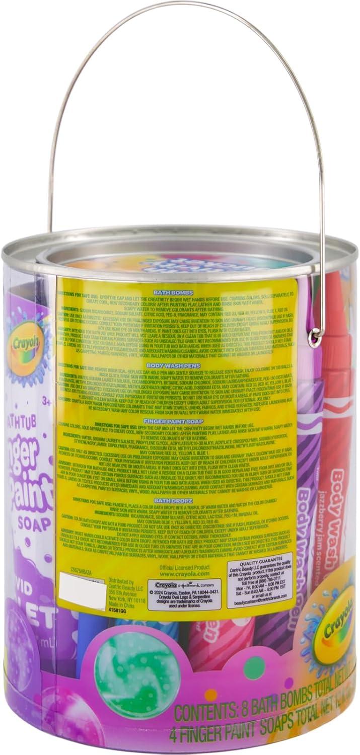 Crayola Bath Tub Mini Paint Set 9 Piece Art Kit – Brushes, Sponges, & Wash Away Finger Paints, Blue Yellow & Red Color Tub Fingerpaints