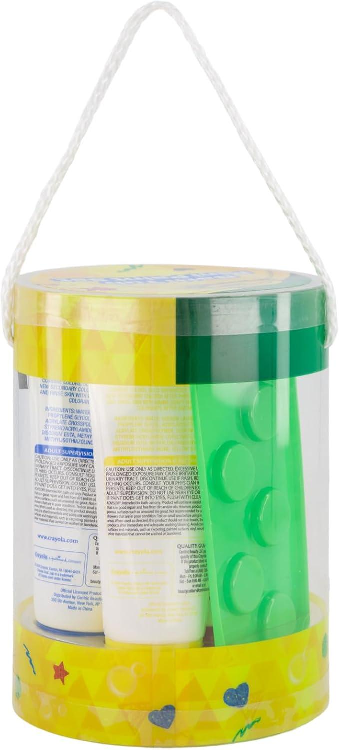 Crayola Bath Tub Mini Paint Set 9 Piece Art Kit – Brushes, Sponges, & Wash Away Finger Paints, Blue Yellow & Red Color Tub Fingerpaints
