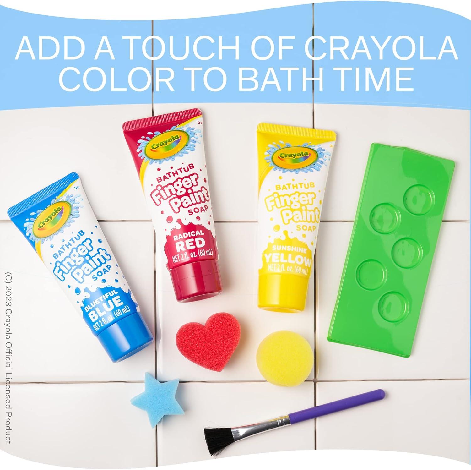 Crayola Bath Tub Mini Paint Set 9 Piece Art Kit – Brushes, Sponges, & Wash Away Finger Paints, Blue Yellow & Red Color Tub Fingerpaints