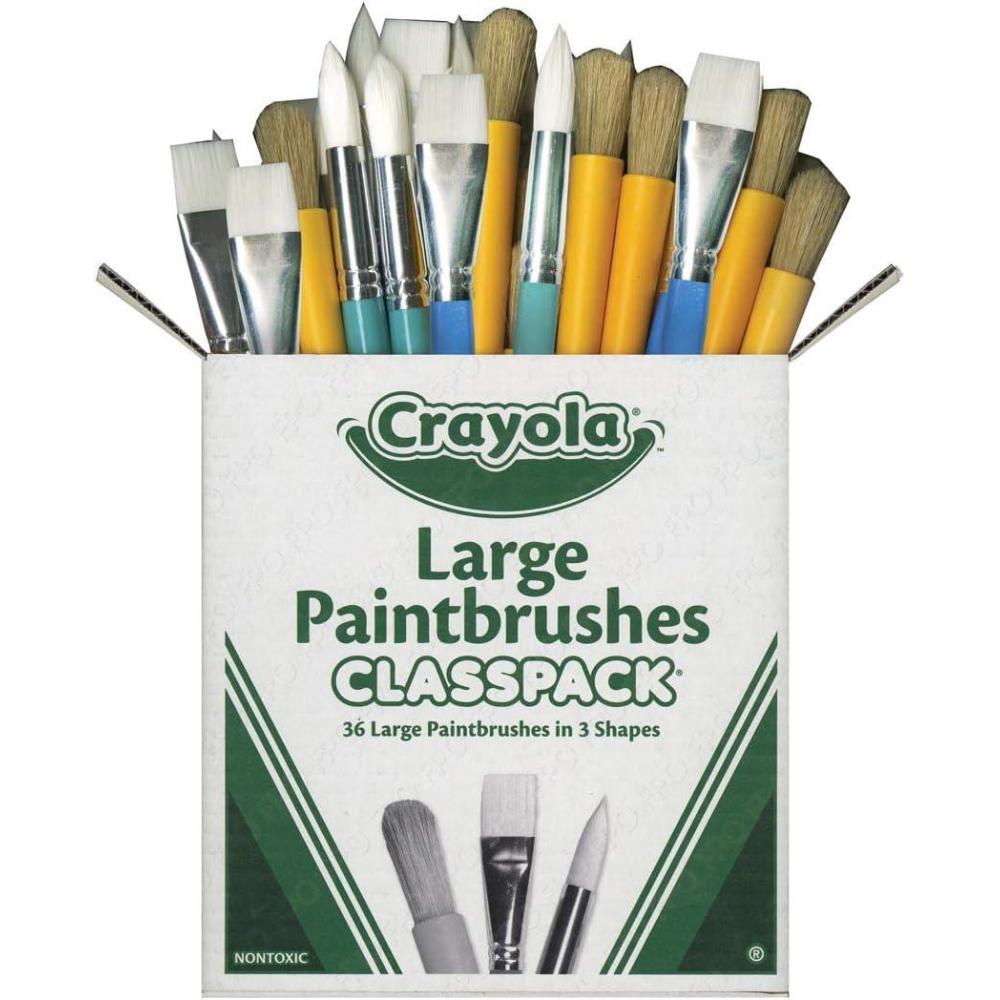 Crayola Paintbrush Variety Classpack (36ct), School Art Supplies for Kids, Flat & Round Paint Brushes for Toddlers & Classrooms, Easy Grip Handle(Paintbrush Variety Pack)