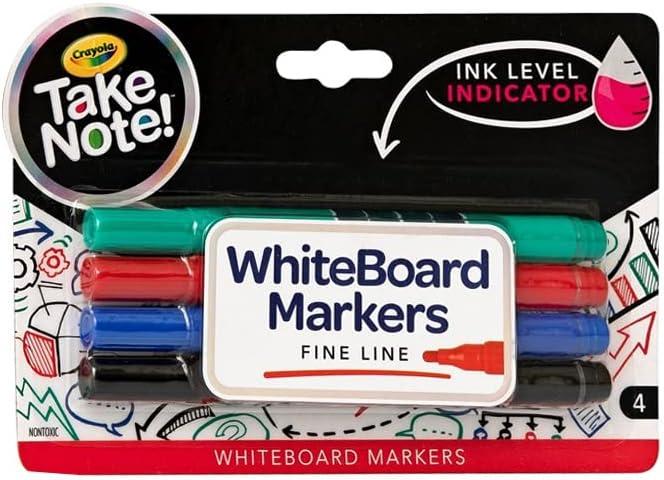 Crayola Take Note Chisel Tip Dry Erase Markers, Kids at Home Activities, Broad Line, Multicolor, 4 Count(Fine Line Multicolor)