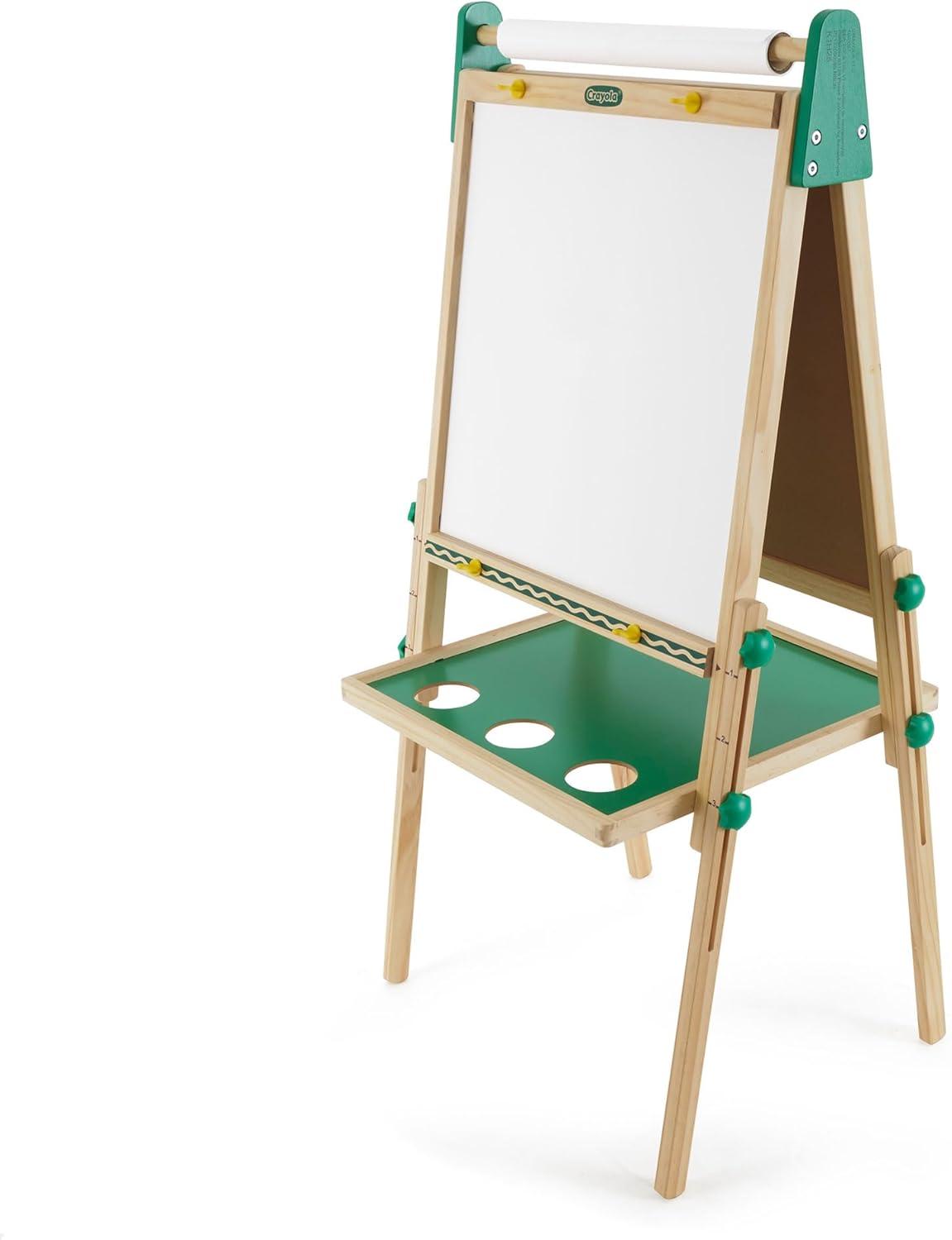 Crayola Wooden Art Easel for Kids, 2-in-1 Dry Erase Board & Chalkboard, Gifts for Toddlers, Ages 3, 4, 5(Wooden Easel)