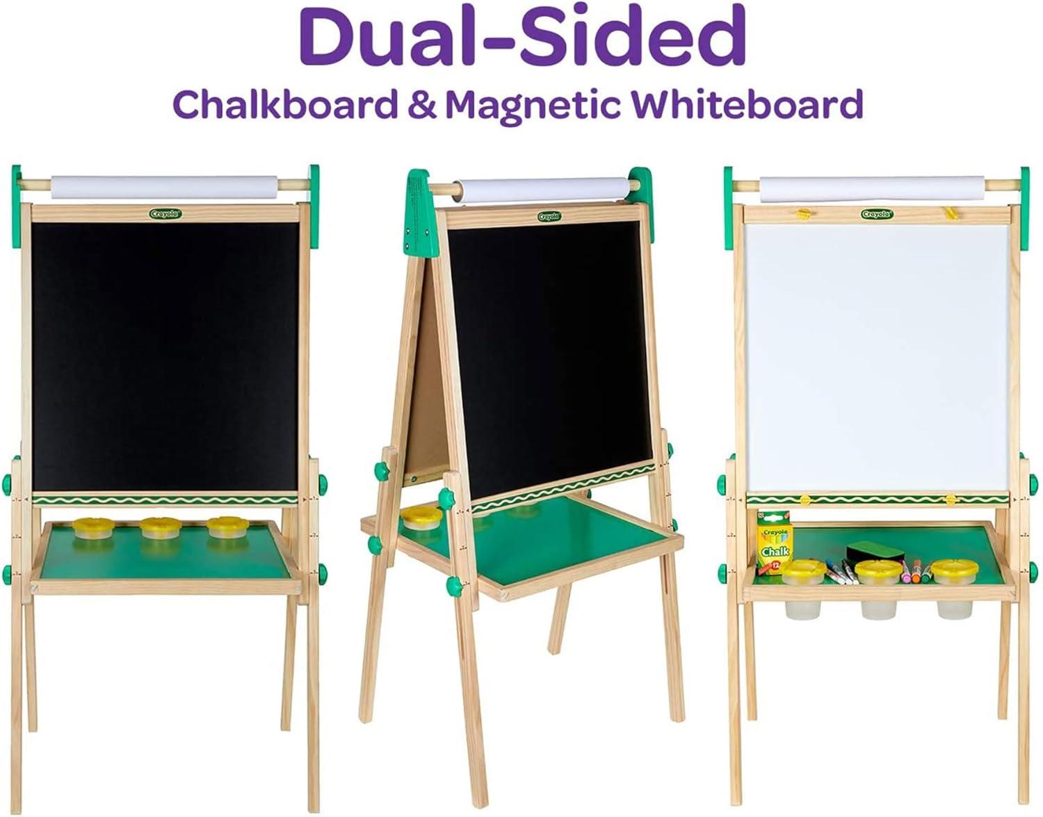 Crayola Wooden Art Easel for Kids, 2-in-1 Dry Erase Board & Chalkboard, Gifts for Toddlers, Ages 3, 4, 5(Wooden Easel)