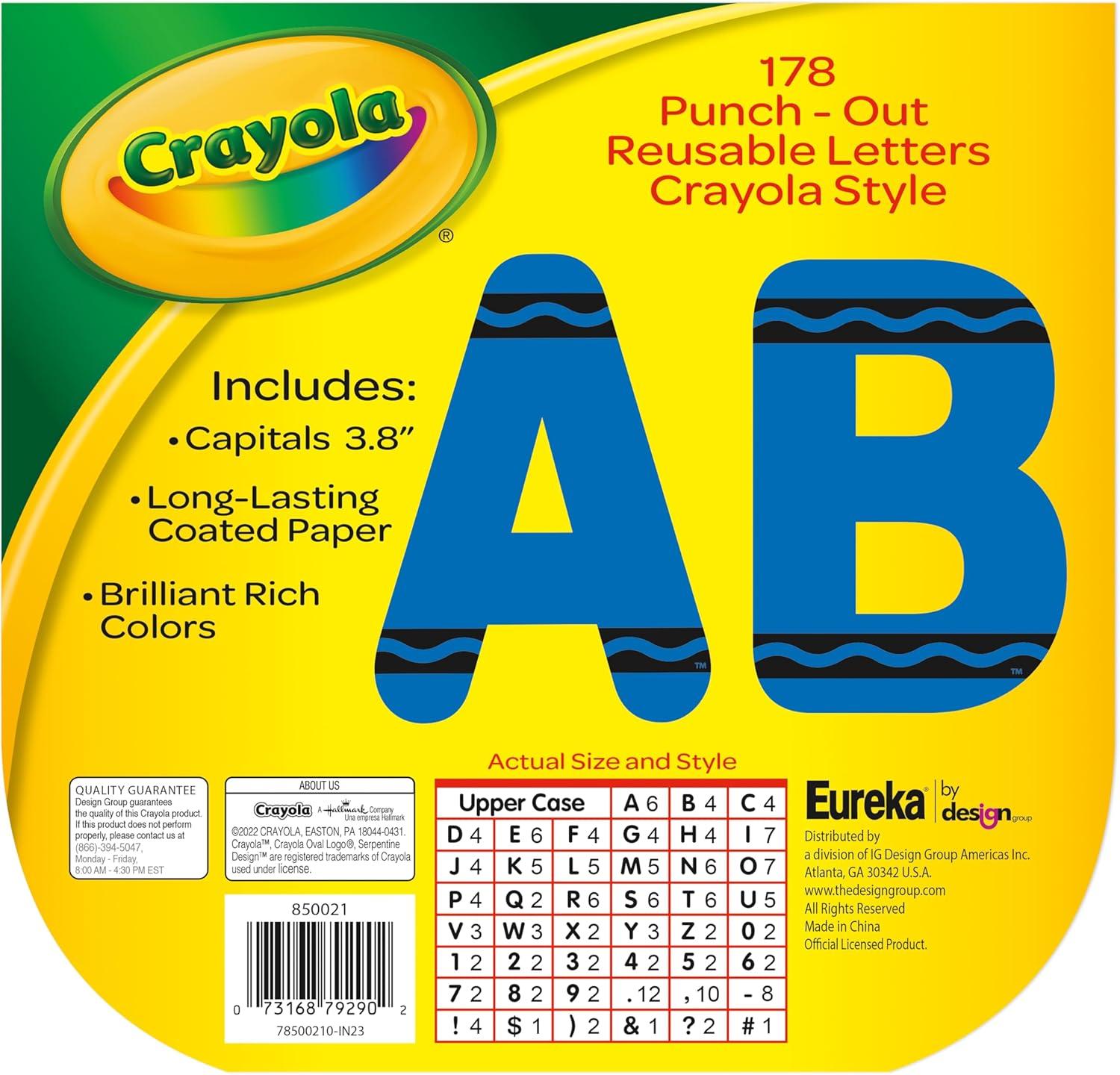 Eureka Crayola Letter, Number, Punctuation Mark, and Symbol Classroom Decorations for Teachers, 4″ H, 178 Pieces, Blue(Blue Crayola)