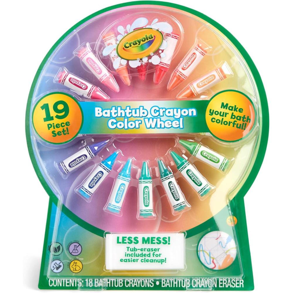 Crayola Bath Tub Crayons Color Wheel & Easy Clean-Up Eraser, 18 Bathtub Crayons Every Color & Unique Crayola Hues, Unique Eraser for Fast & Easy Cleanup