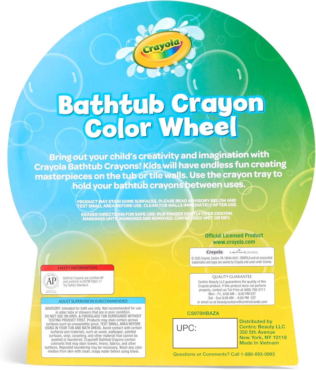 Crayola Bath Tub Crayons Color Wheel & Easy Clean-Up Eraser, 18 Bathtub Crayons Every Color & Unique Crayola Hues, Unique Eraser for Fast & Easy Cleanup