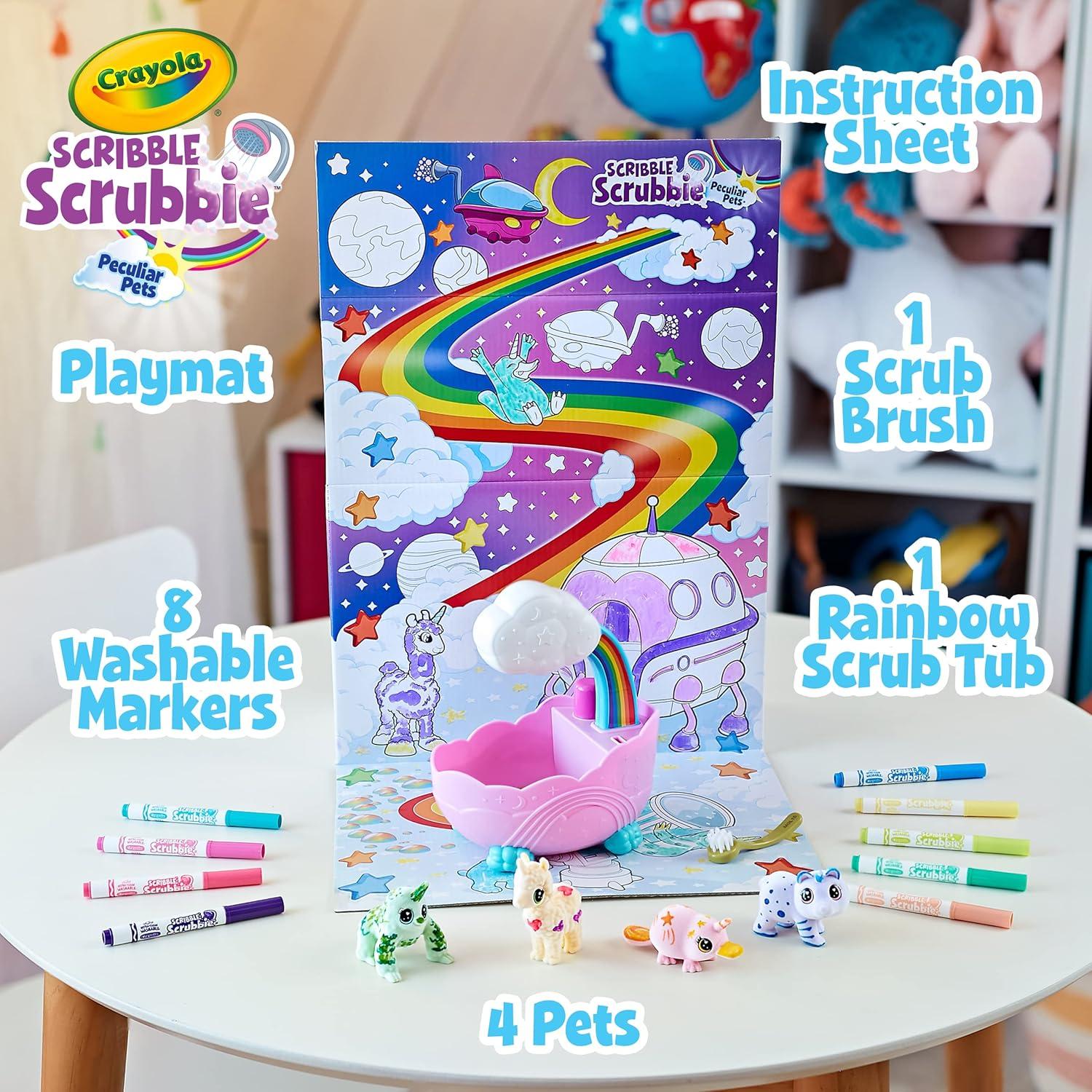Crayola Scribble Scrubbie Peculiar Pets Rainbow Tub Set, Grooming Pet Toy for Girls & Boys, Toy Animal, Gifts for Kids, Ages 3+