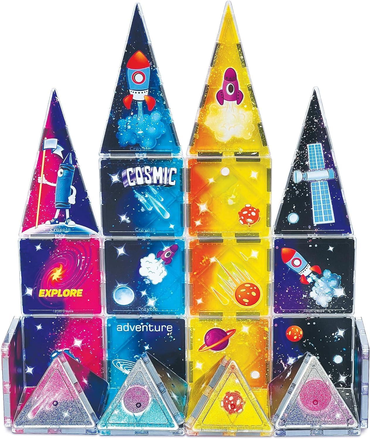CreateOn Crayola Cosmic Magnetic Tiles, Building Set for Kids, Magnetic Building Toys for Kids, STEM Learning Toys for Boys and Girls Ages 3 and Up, 40-Piece Set (Cosmic)(36 Pieces)