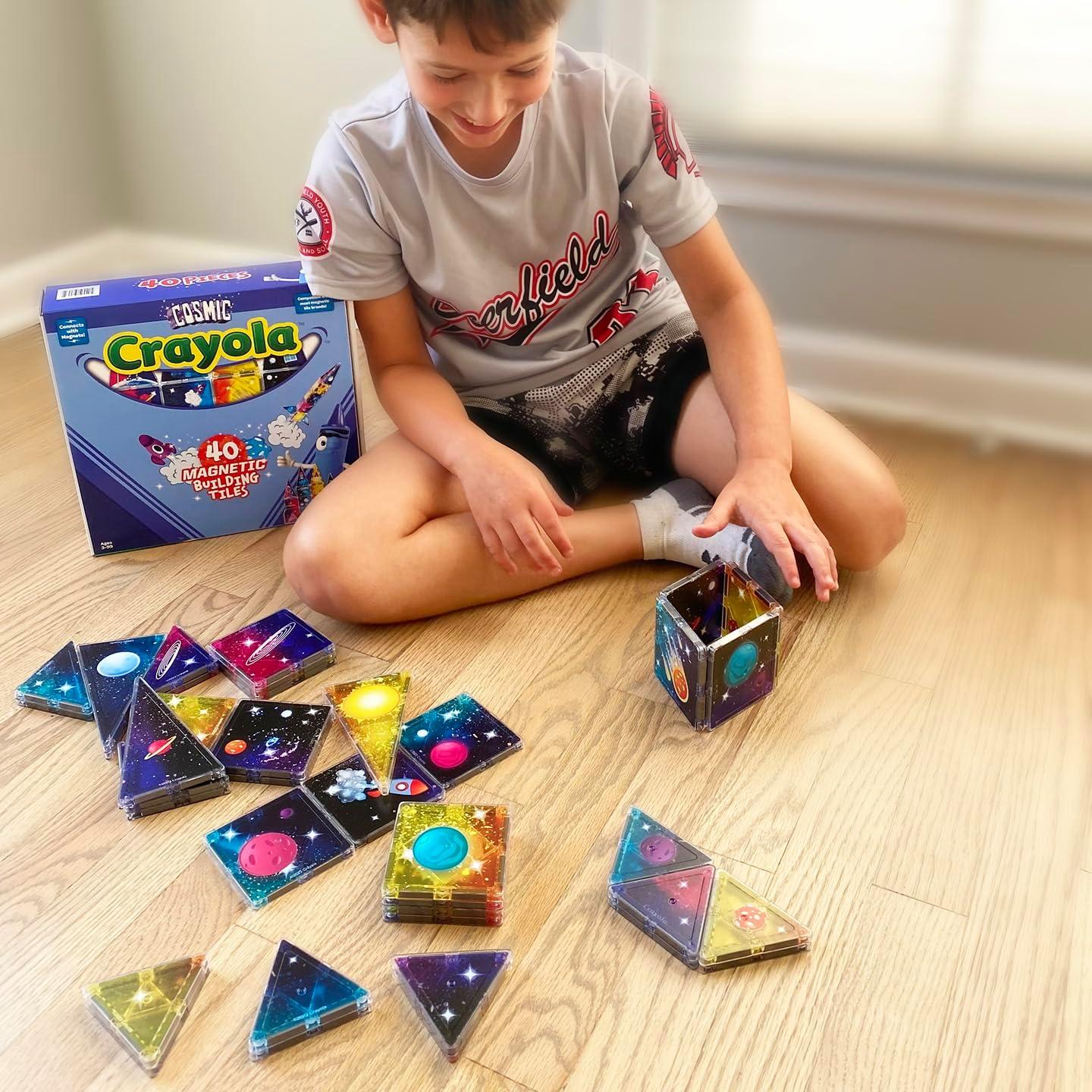 CreateOn Crayola Cosmic Magnetic Tiles, Building Set for Kids, Magnetic Building Toys for Kids, STEM Learning Toys for Boys and Girls Ages 3 and Up, 40-Piece Set (Cosmic)(36 Pieces)