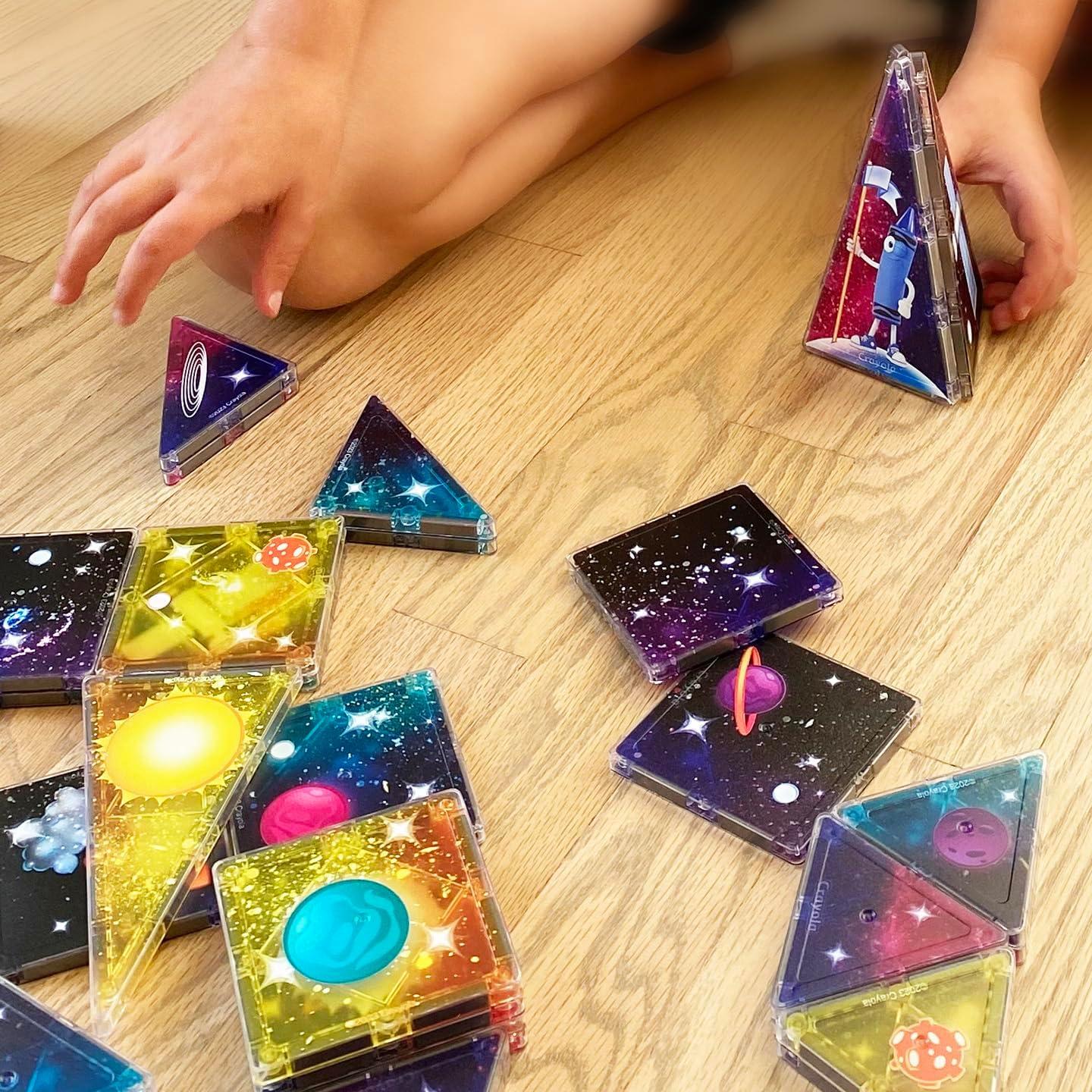 CreateOn Crayola Cosmic Magnetic Tiles, Building Set for Kids, Magnetic Building Toys for Kids, STEM Learning Toys for Boys and Girls Ages 3 and Up, 40-Piece Set (Cosmic)(36 Pieces)
