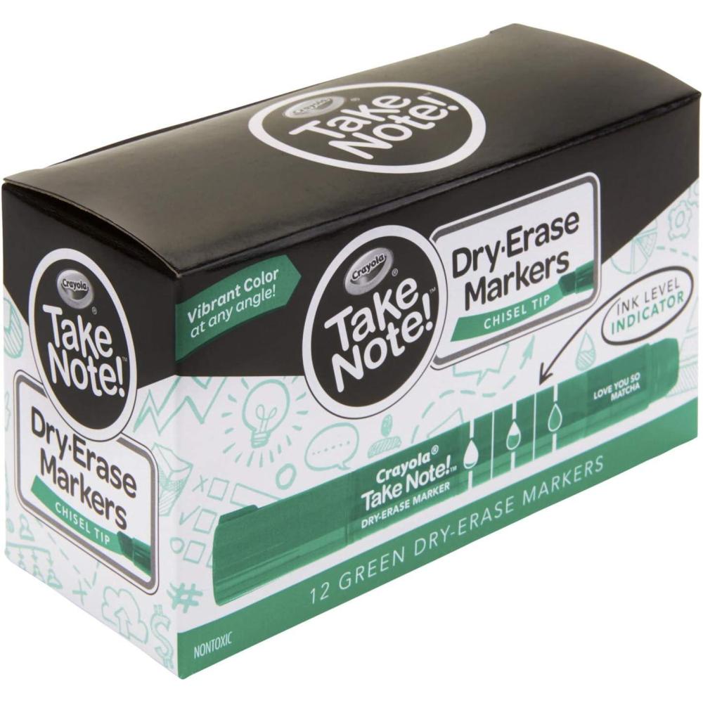 Crayola Take Note Dry Erase Markers, Green Chisel Tip Markers, Classroom & Office Supplies, 12 Count(Green)