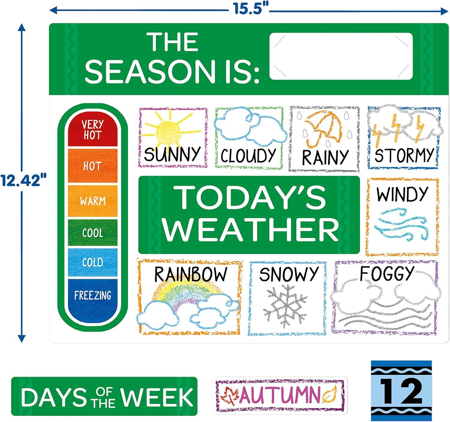 Eureka Crayola Colors and Shapes Classroom Calendar Bulletin Board Set for Teachers, 28 Pieces