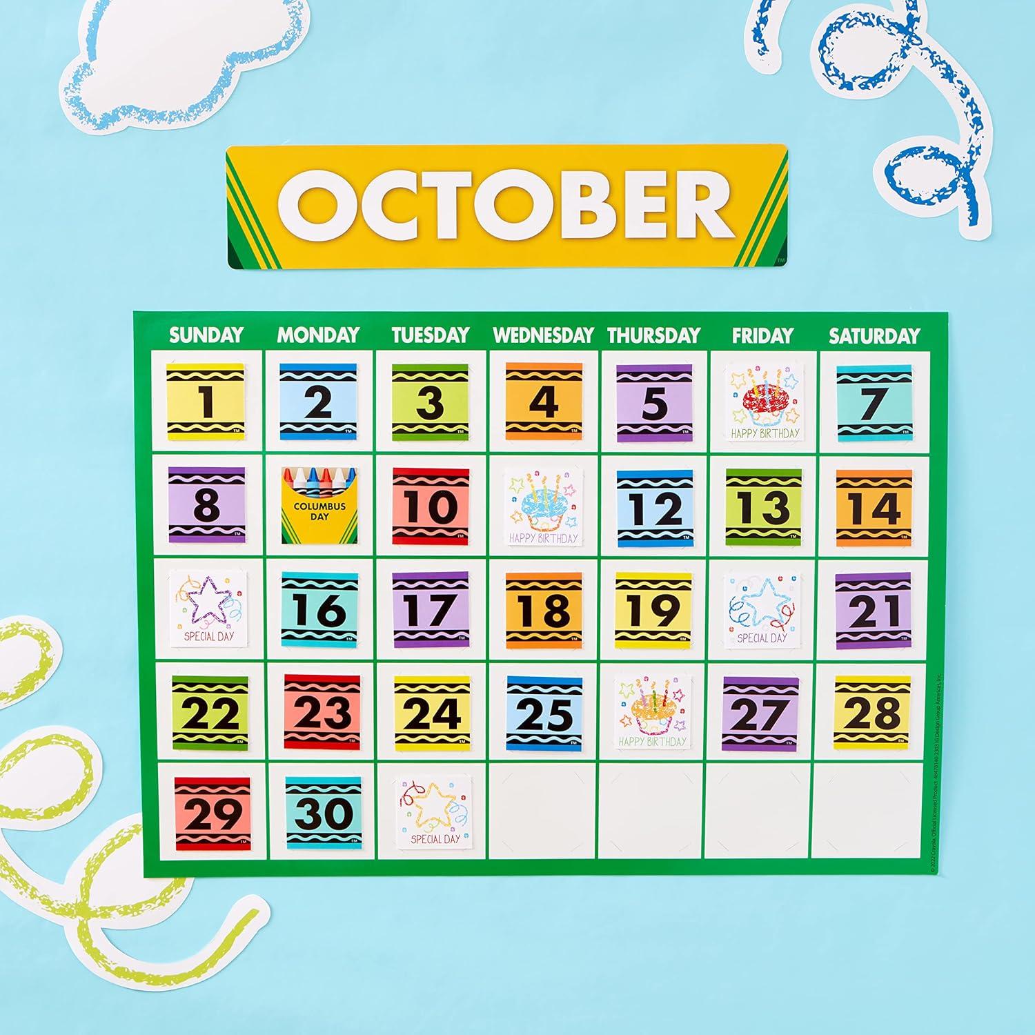 Eureka Crayola Colors and Shapes Classroom Calendar Bulletin Board Set for Teachers, 28 Pieces