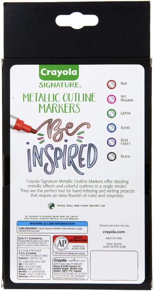 Crayola Metallic Outline Paint Markers, Assorted Colors, Art Supplies, 6 Count