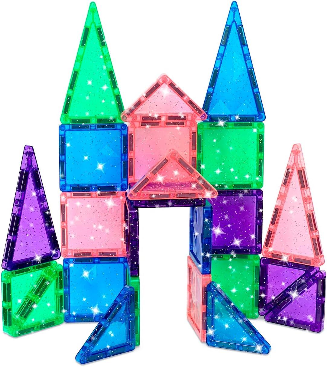 CreateOn Crayola Mini Magnetic PIP-Tiles, Building Set for Kids, Magnetic Building Toys for Kids, STEM Travel Toys for Boys and Girls Ages 3+, 24-Piece Set (Glitter)