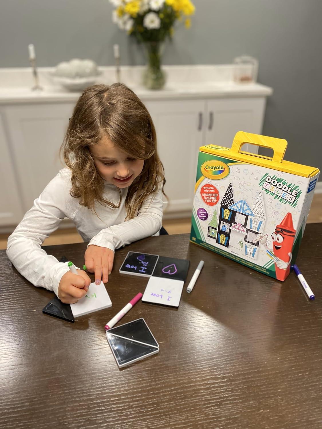 CreateOn Crayola Black & White Doodle Magnetic Tiles, Magnetic Building Toys for Kids, STEM Toys for Boys and Girls Ages 3+ (35-Piece Set)