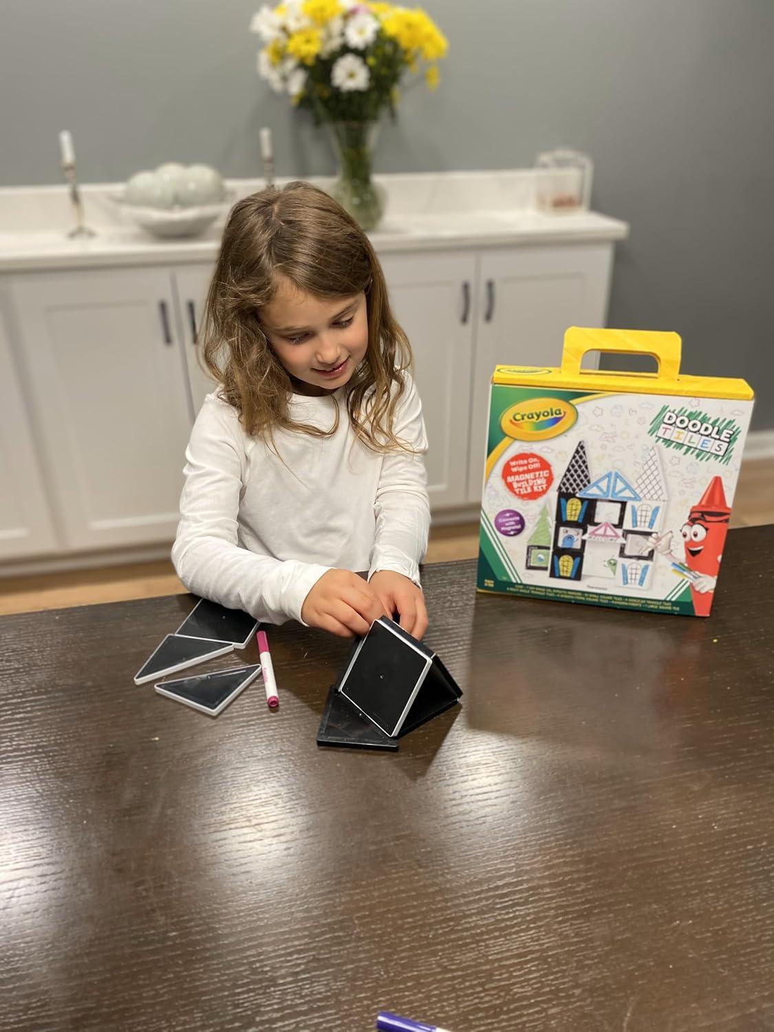 CreateOn Crayola Black & White Doodle Magnetic Tiles, Magnetic Building Toys for Kids, STEM Toys for Boys and Girls Ages 3+ (35-Piece Set)