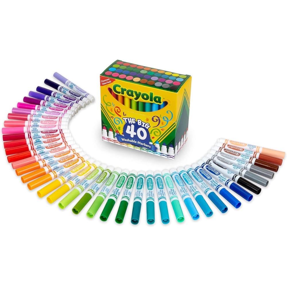 Crayola Ultra Clean Fine Line Washable Markers (40ct), Colored Markers for Kids, Fine Tip, Coloring Book Art Supplies, Gifts for Kids, Ages 3, 4, 5(Markers)