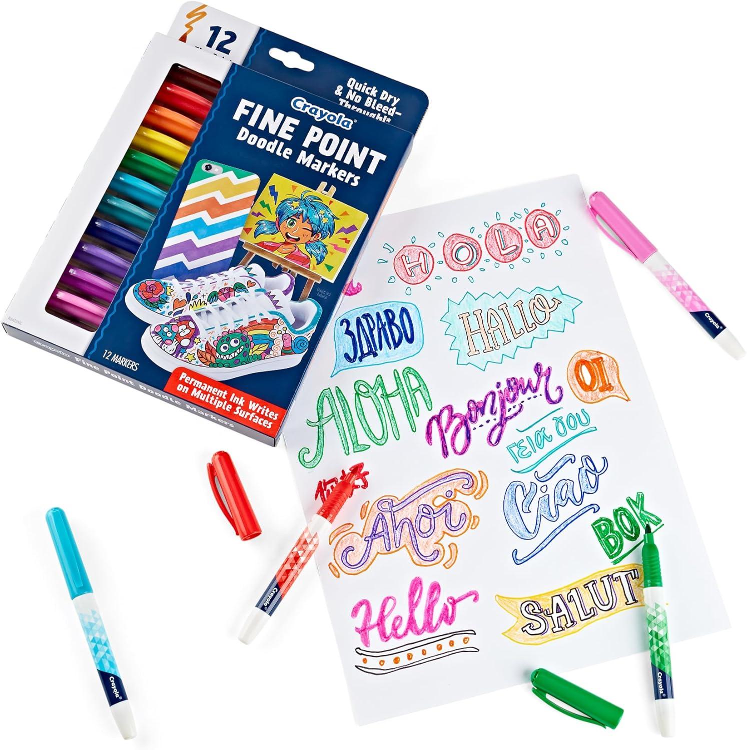 Crayola Dual Chisel Tip & Brush Markers (12ct), Markers for Adults, Art Marker Set, Coloring Supplies, Gifts for Teens & Adults(Fine Point)