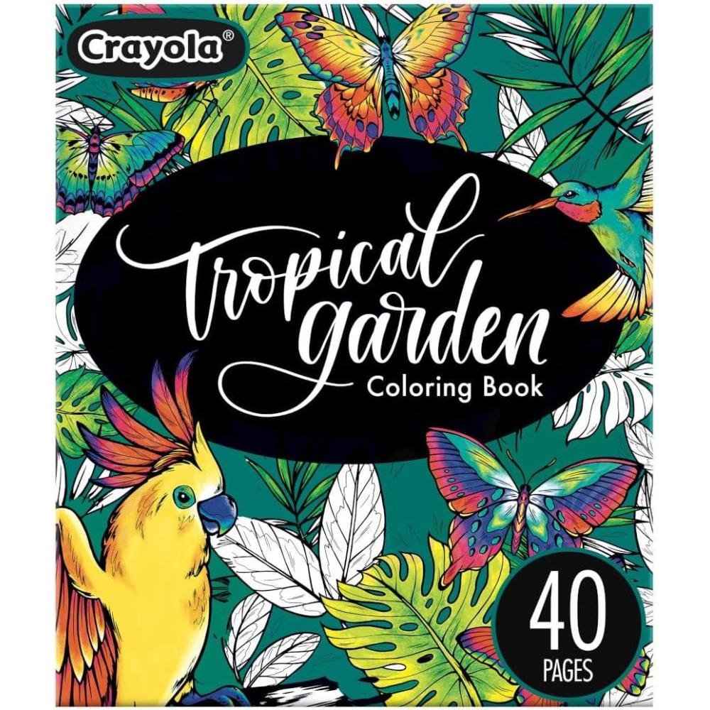 Crayola Tropical Garden Adult Coloring Book (40pgs), Adult Coloring Pages, Stress Relief Activity, Gift for Teens & Adults, 9+(Tropical Garden)