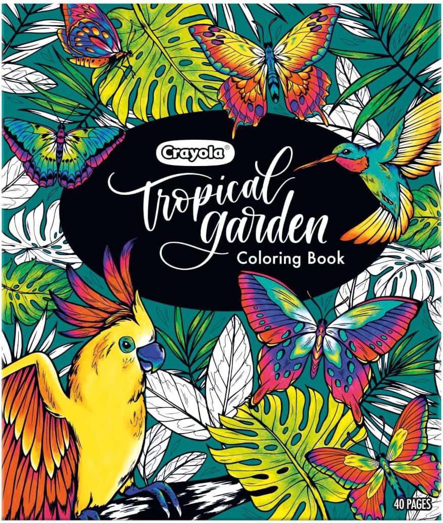 Crayola Tropical Garden Adult Coloring Book (40pgs), Adult Coloring Pages, Stress Relief Activity, Gift for Teens & Adults, 9+(Tropical Garden)