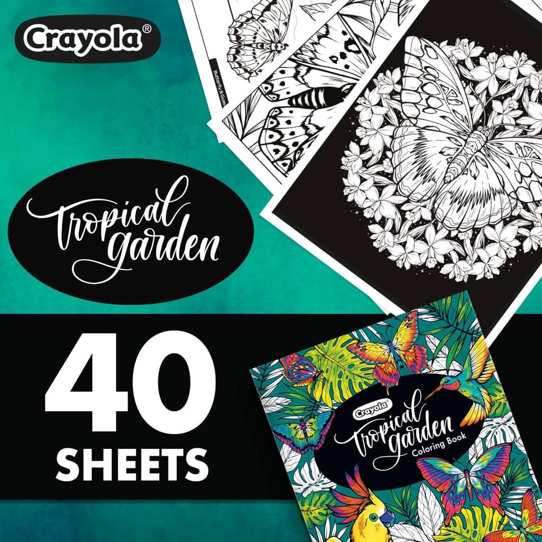 Crayola Tropical Garden Adult Coloring Book (40pgs), Adult Coloring Pages, Stress Relief Activity, Gift for Teens & Adults, 9+(Tropical Garden)