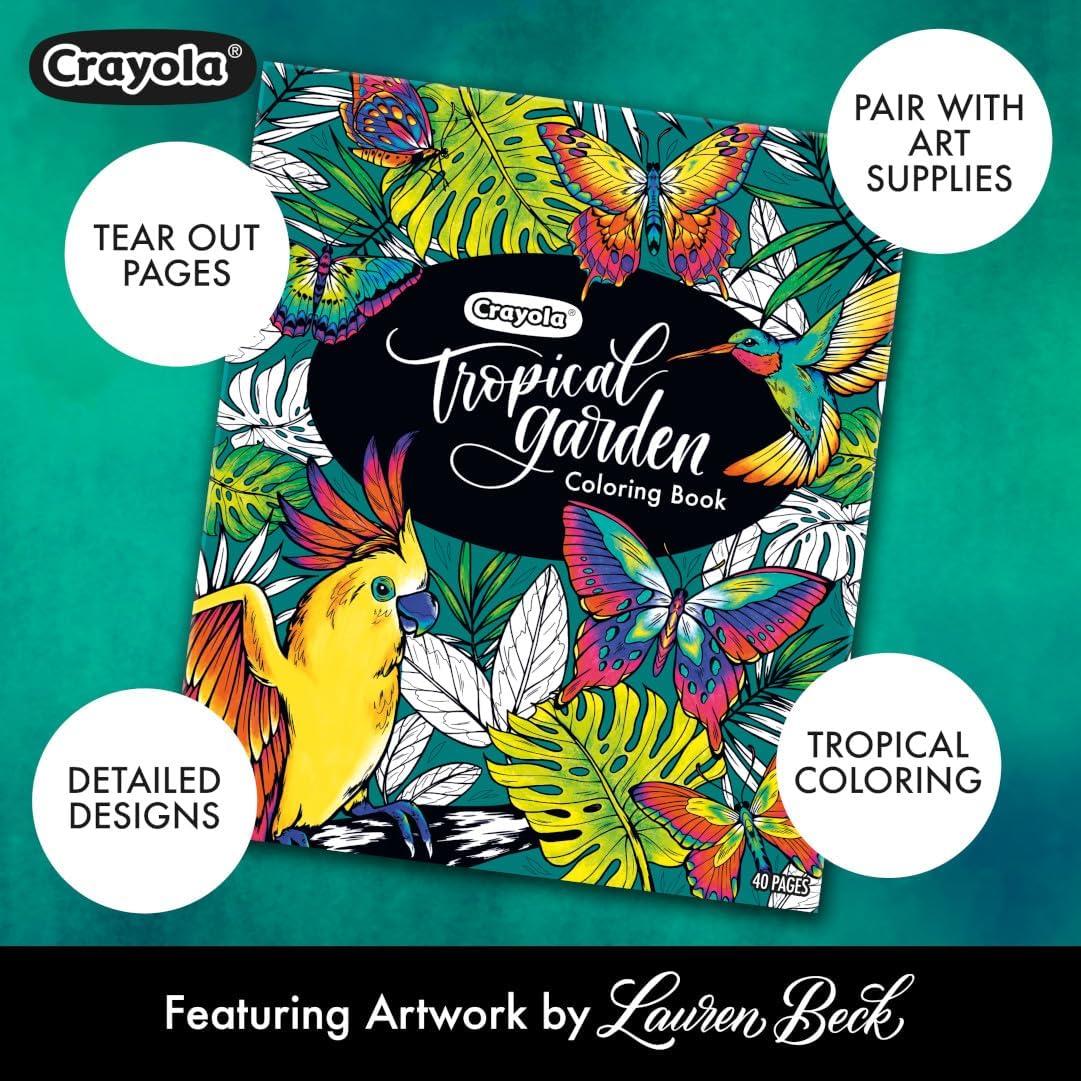 Crayola Tropical Garden Adult Coloring Book (40pgs), Adult Coloring Pages, Stress Relief Activity, Gift for Teens & Adults, 9+(Tropical Garden)