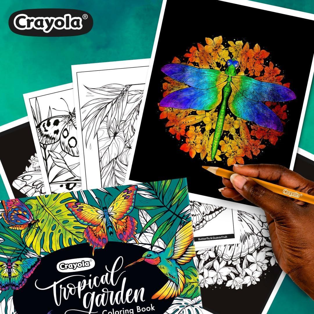 Crayola Tropical Garden Adult Coloring Book (40pgs), Adult Coloring Pages, Stress Relief Activity, Gift for Teens & Adults, 9+(Tropical Garden)