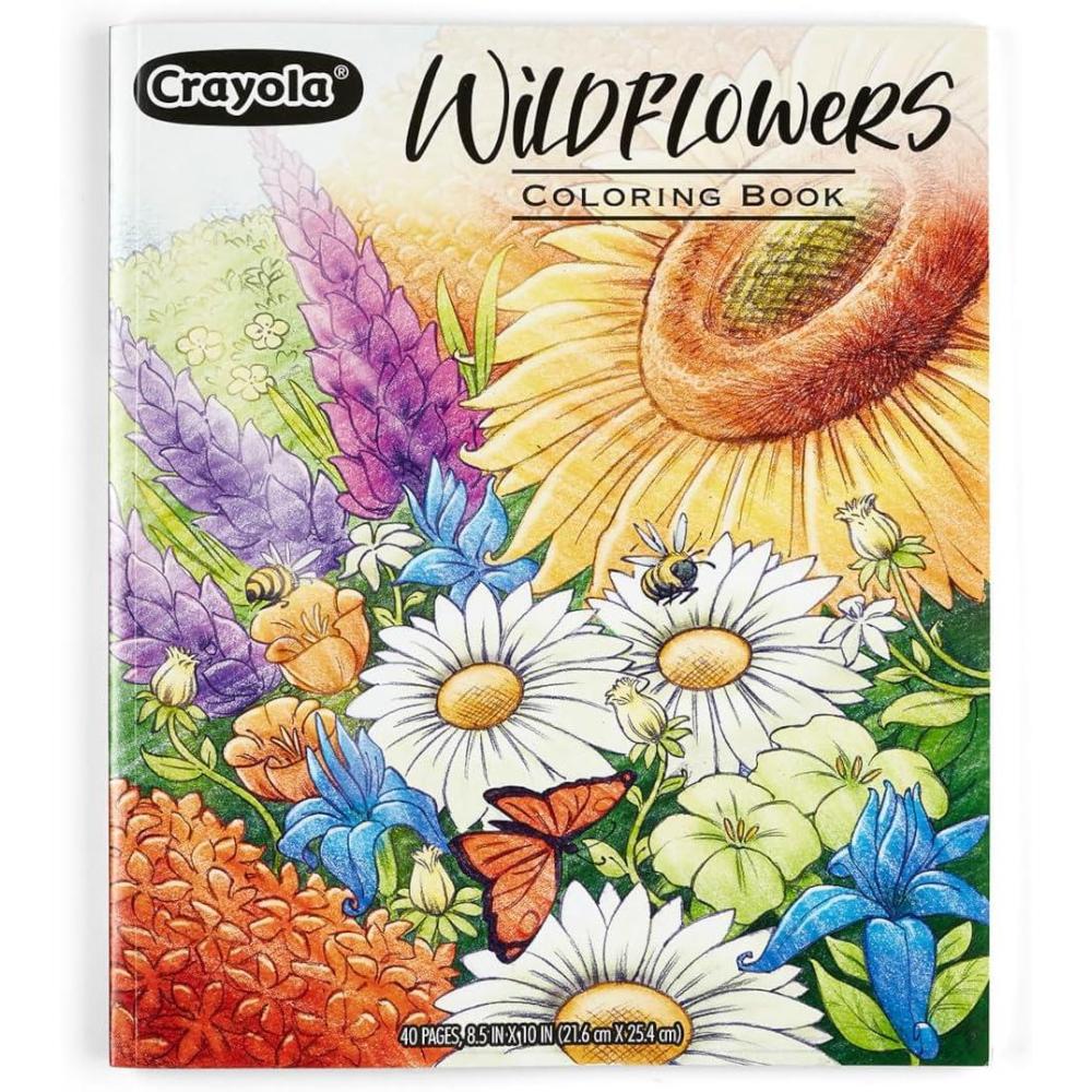 Crayola Tropical Garden Adult Coloring Book (40pgs), Adult Coloring Pages, Stress Relief Activity, Gift for Teens & Adults, 9+(Wildflowers)