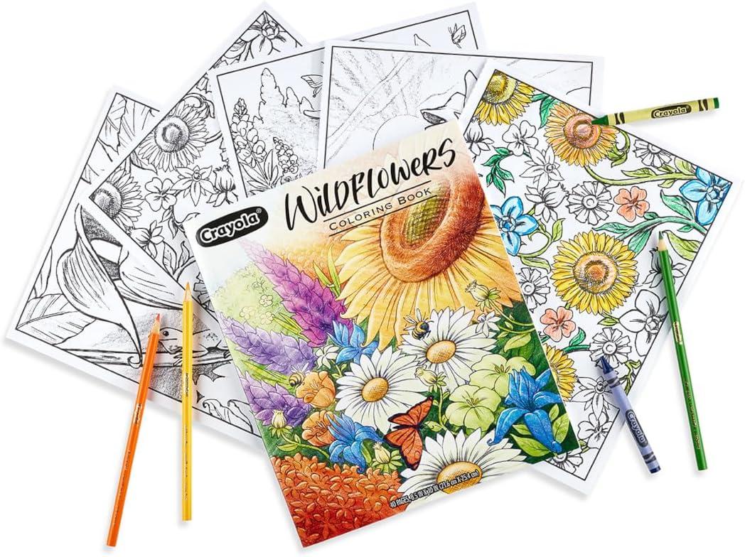 Crayola Tropical Garden Adult Coloring Book (40pgs), Adult Coloring Pages, Stress Relief Activity, Gift for Teens & Adults, 9+(Wildflowers)