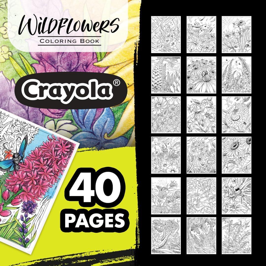 Crayola Tropical Garden Adult Coloring Book (40pgs), Adult Coloring Pages, Stress Relief Activity, Gift for Teens & Adults, 9+(Wildflowers)