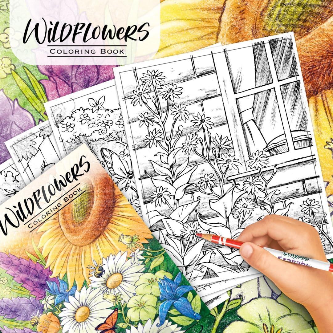 Crayola Tropical Garden Adult Coloring Book (40pgs), Adult Coloring Pages, Stress Relief Activity, Gift for Teens & Adults, 9+(Wildflowers)