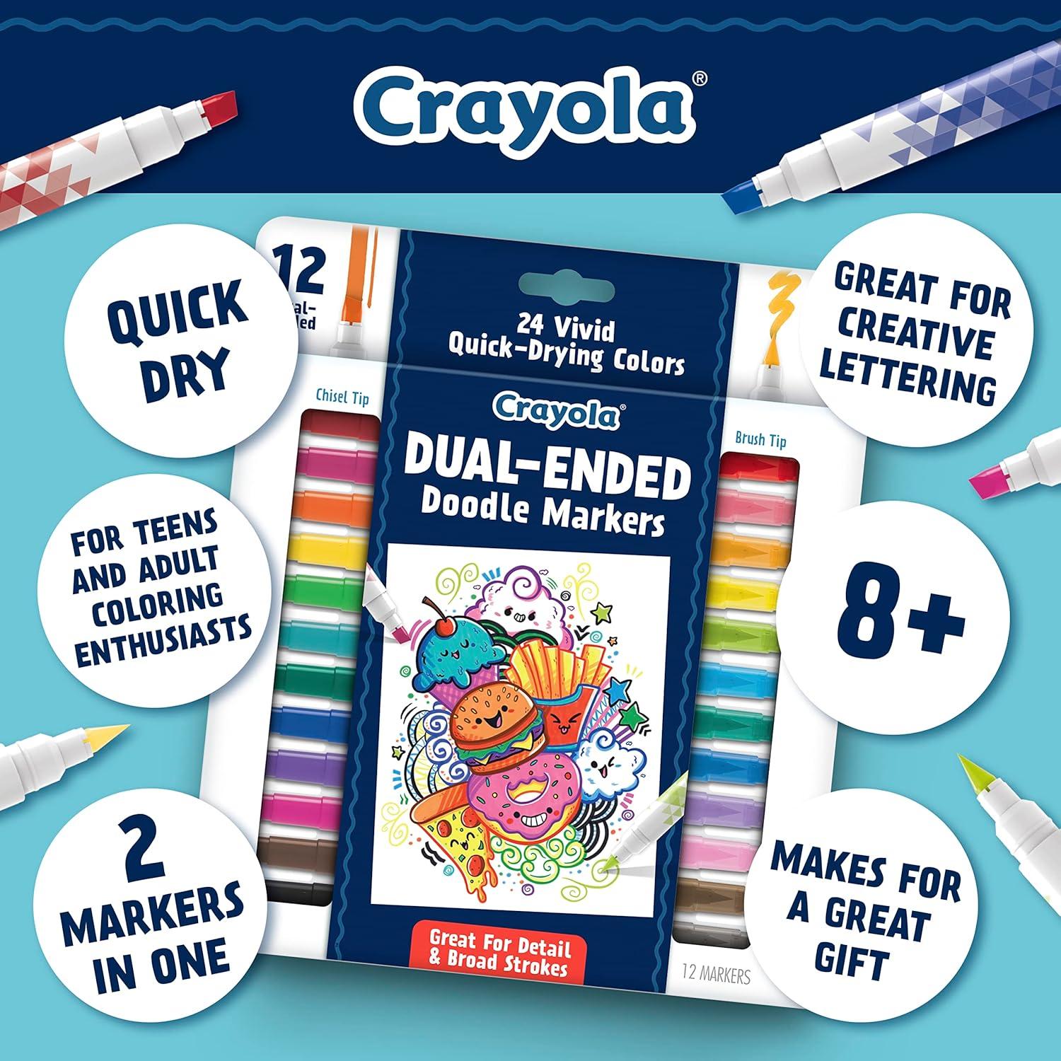 Crayola Dual Chisel Tip & Brush Markers (12ct), Markers for Adults, Art Marker Set, Coloring Supplies, Gifts for Teens & Adults(Dual-Ended)