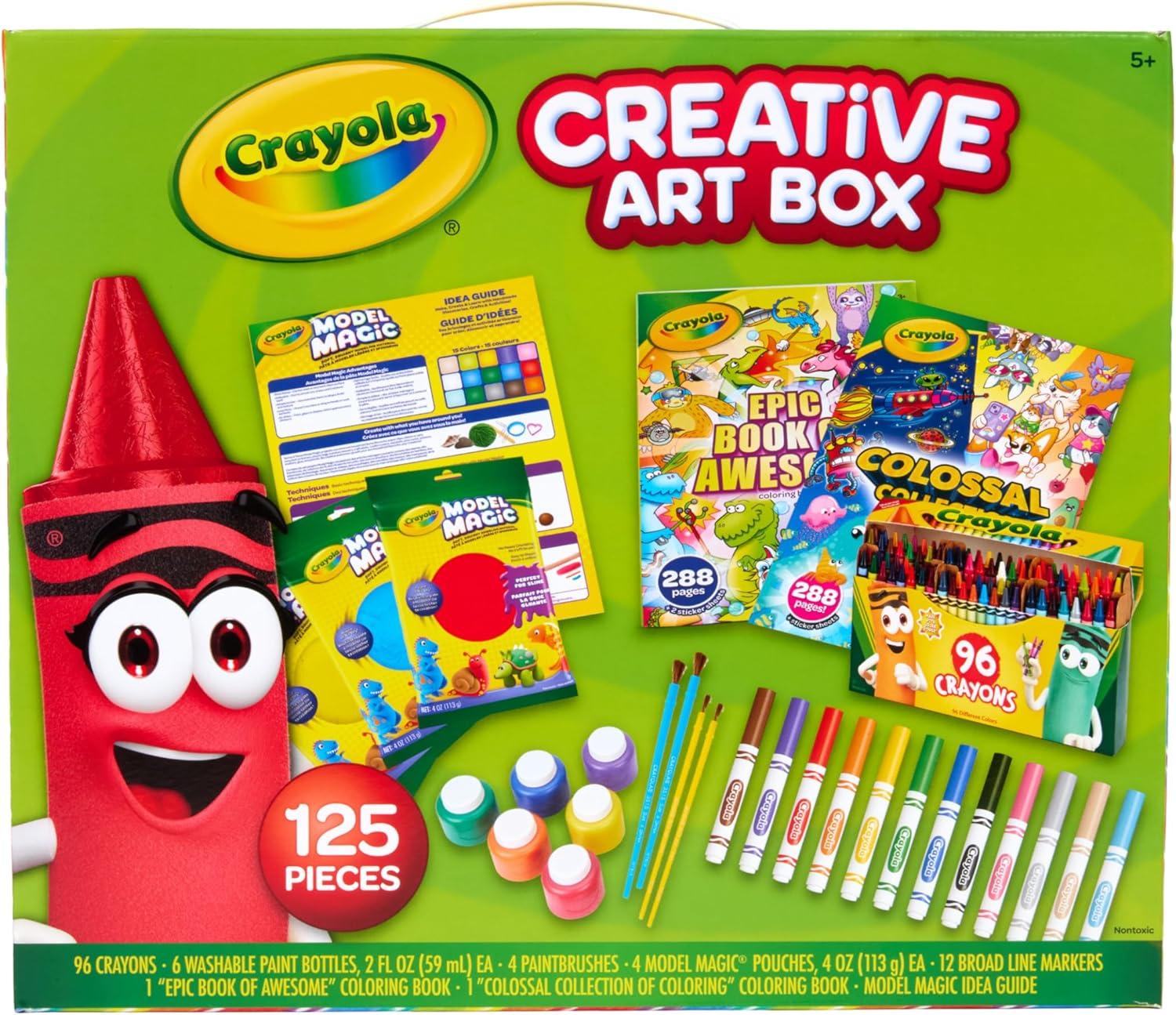 Crayola Art Set for Kids (125pcs), Art Supplies Kit with Giant Coloring Books, Washable Paints, Markers & Storage Box, Holiday & Christmas Gift for Kids, Ages 5+ [Amazon Exclusive]