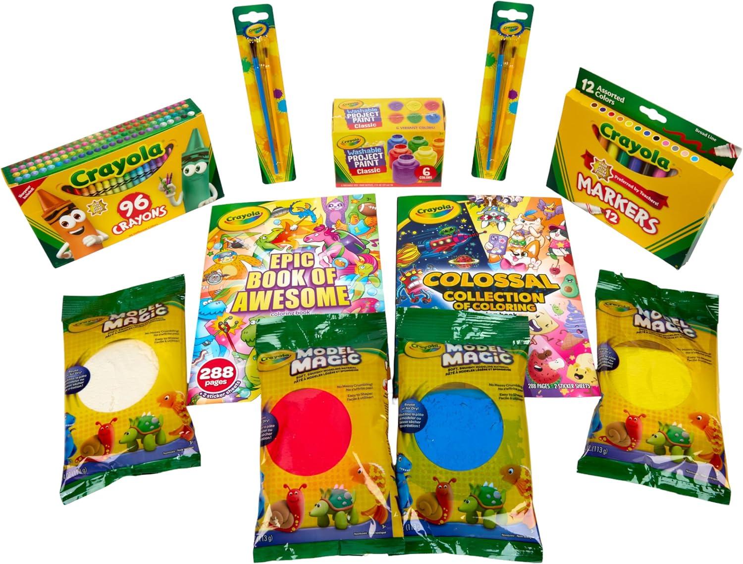 Crayola Art Set for Kids (125pcs), Art Supplies Kit with Giant Coloring Books, Washable Paints, Markers & Storage Box, Holiday & Christmas Gift for Kids, Ages 5+ [Amazon Exclusive]