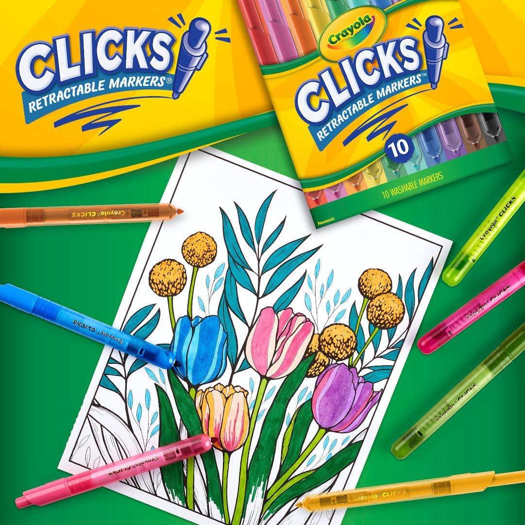Crayola Clicks Retractable Markers – Bold (10ct), Stocking Stuffers for Kids & Toddlers, Christmas Gifts for Grandkids, No Dry Washable Markers for Kids(Classics)