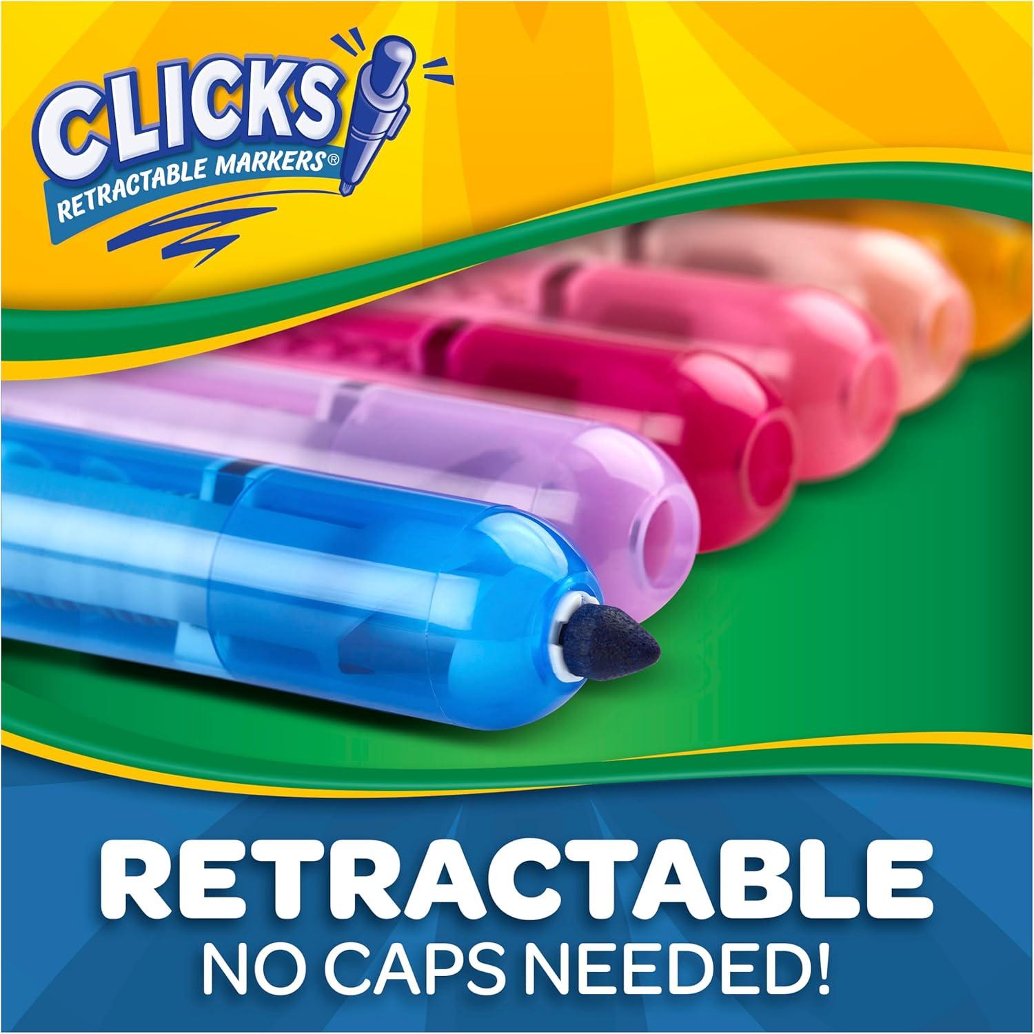 Crayola Clicks Retractable Markers – Bold (10ct), Stocking Stuffers for Kids & Toddlers, Christmas Gifts for Grandkids, No Dry Washable Markers for Kids(Classics)