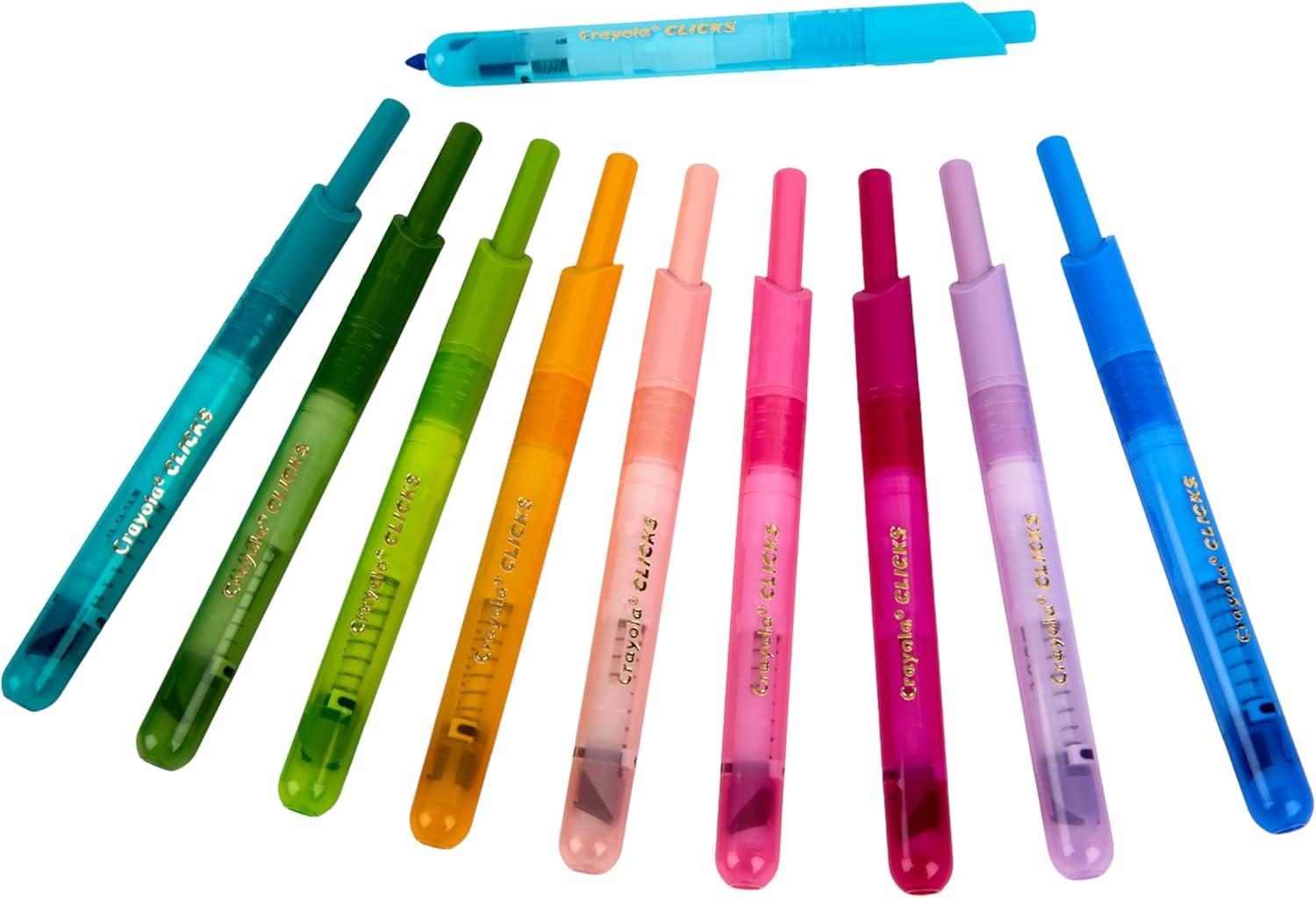 Crayola Clicks Retractable Markers – Bold (10ct), Stocking Stuffers for Kids & Toddlers, Christmas Gifts for Grandkids, No Dry Washable Markers for Kids(Bold & Bright)