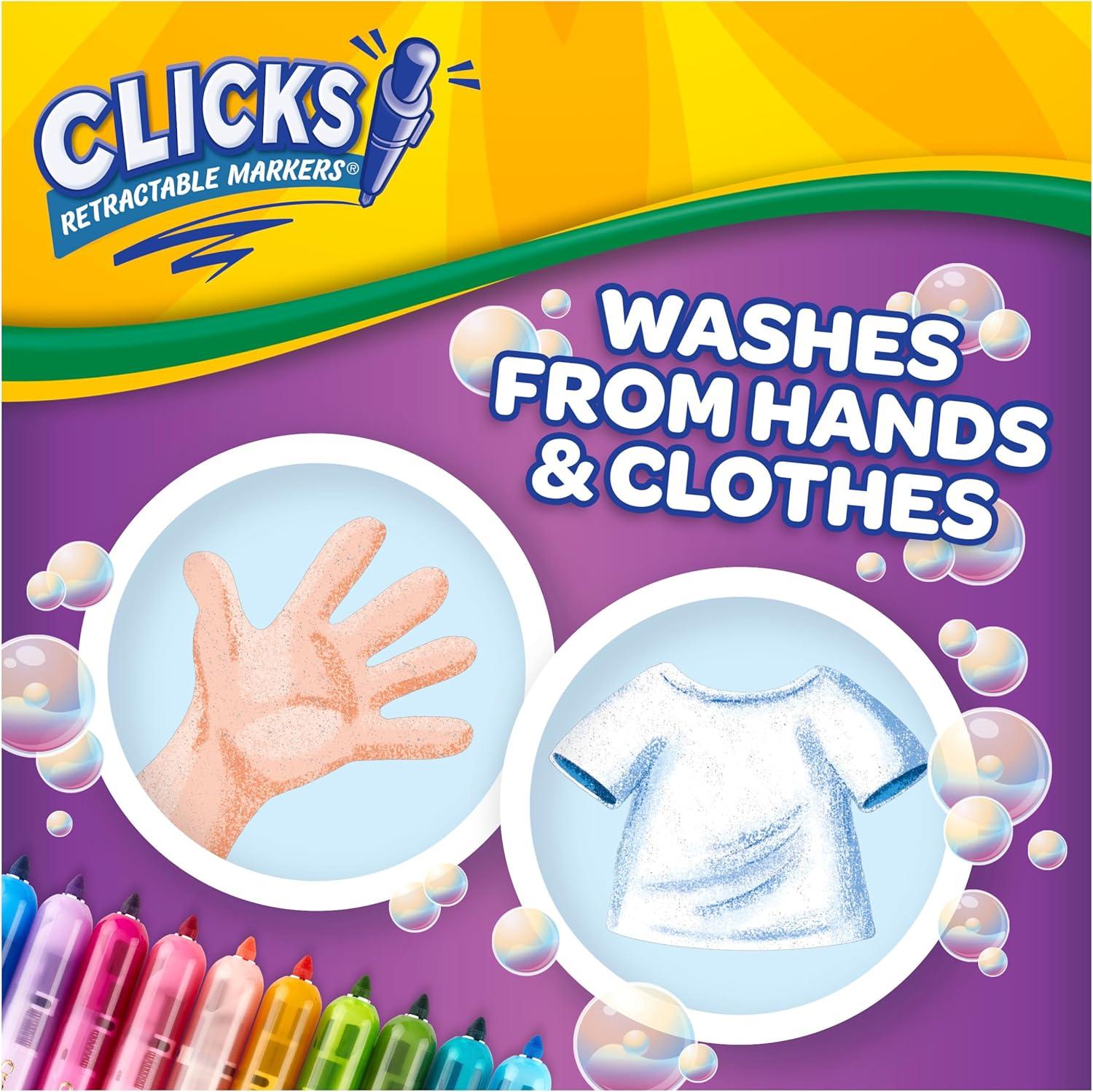 Crayola Clicks Retractable Markers – Bold (10ct), Stocking Stuffers for Kids & Toddlers, Christmas Gifts for Grandkids, No Dry Washable Markers for Kids(Bold & Bright)