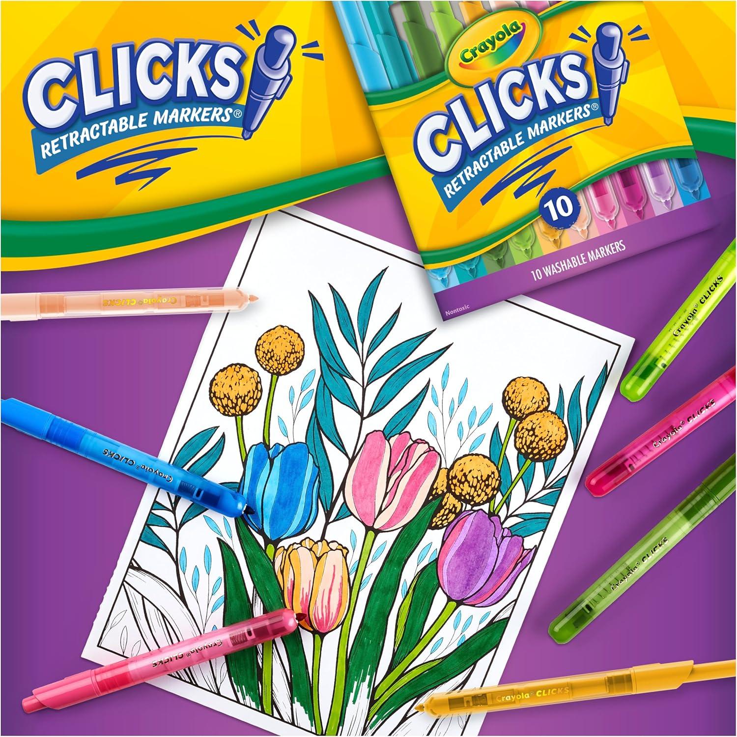 Crayola Clicks Retractable Markers – Bold (10ct), Stocking Stuffers for Kids & Toddlers, Christmas Gifts for Grandkids, No Dry Washable Markers for Kids(Bold & Bright)