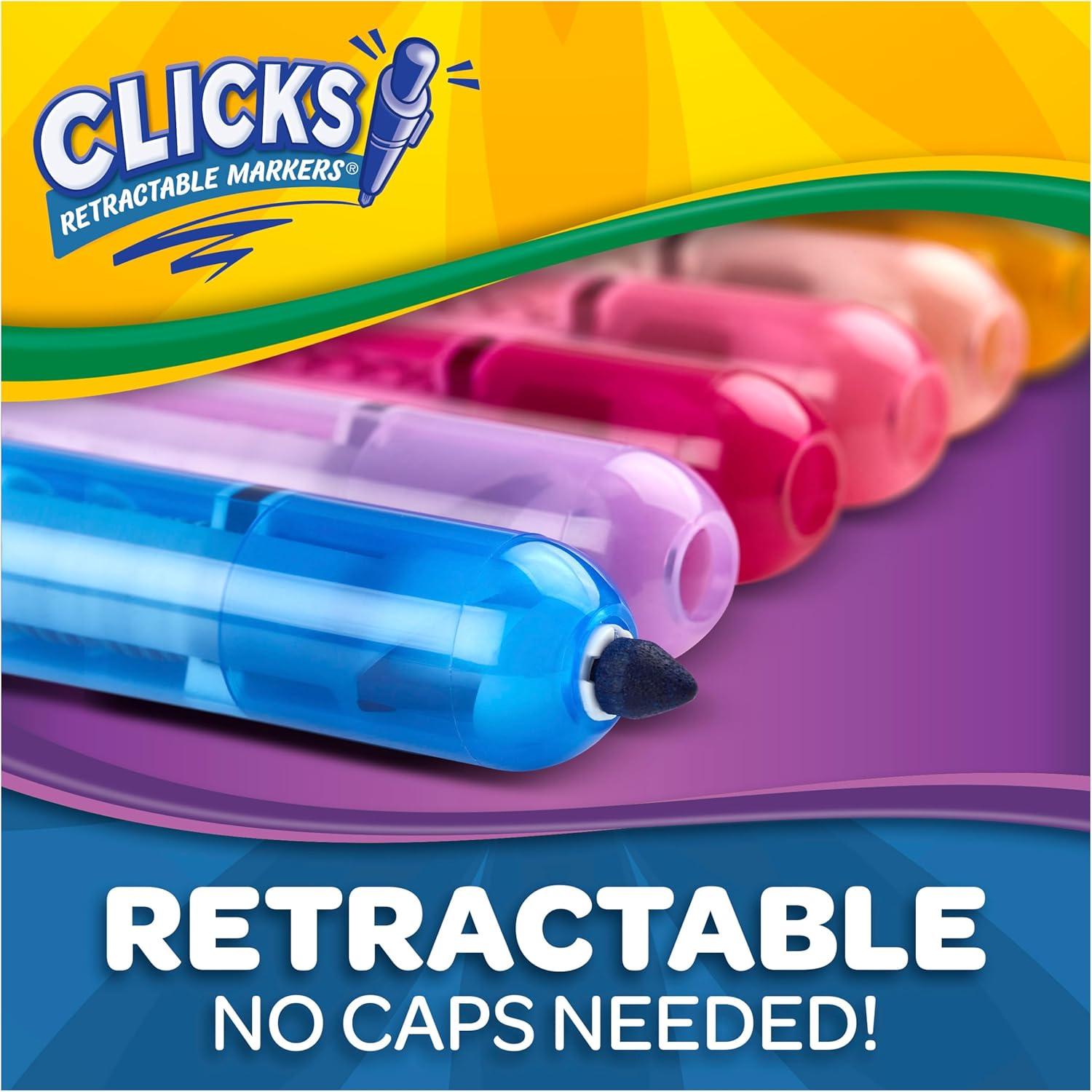 Crayola Clicks Retractable Markers – Bold (10ct), Stocking Stuffers for Kids & Toddlers, Christmas Gifts for Grandkids, No Dry Washable Markers for Kids(Bold & Bright)