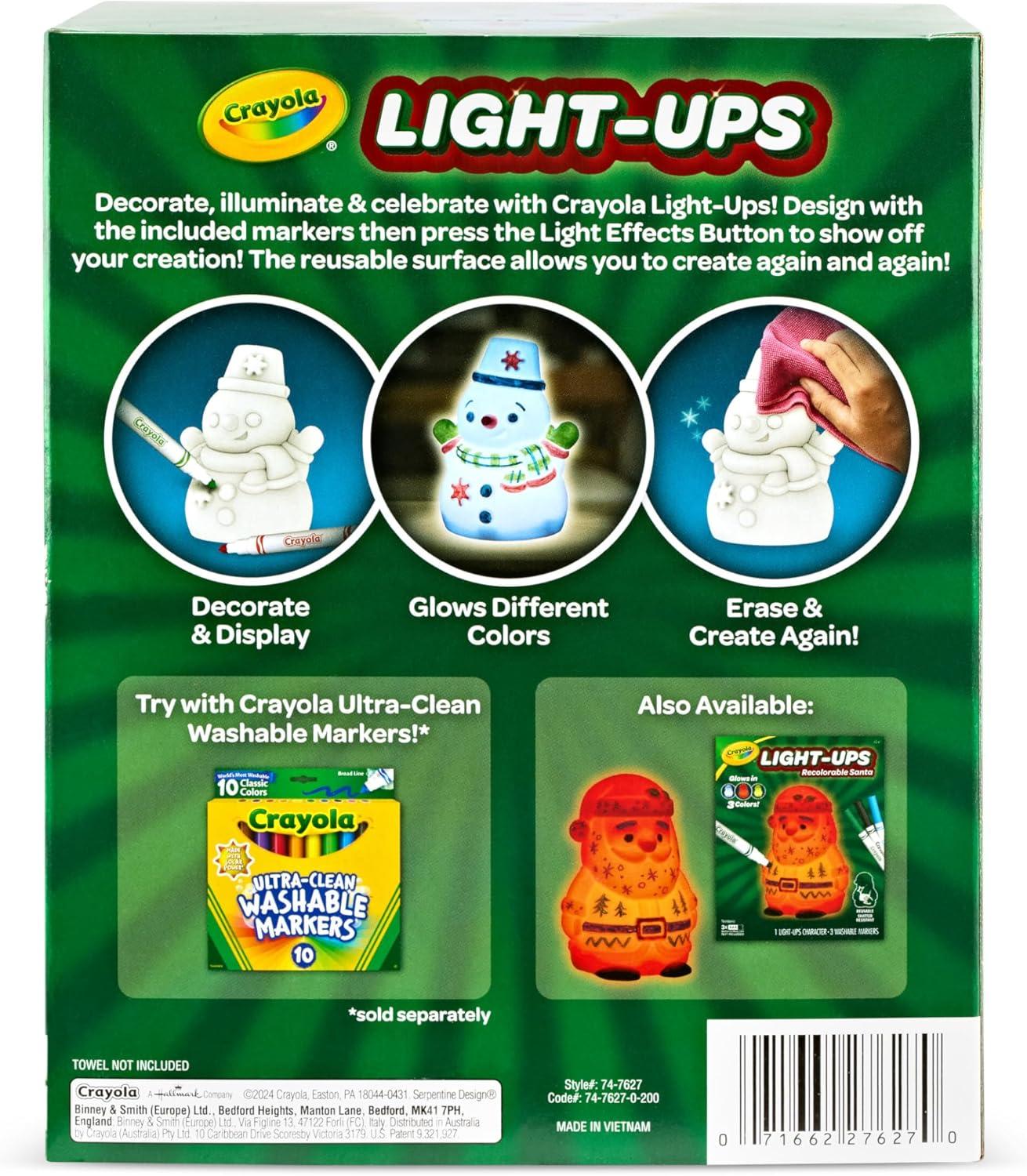 Crayola Light Ups Reindeer, Recolorable Light Up Toy for Kids, Reindeer Decor, Glow in the Dark, Holiday Gift for Kids, Ages 4+(Snowman)